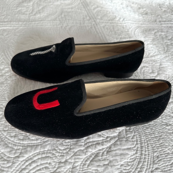 Stubbs & Wootton Screw You (College) Black Velvet Slippers Ladies 7 - Picture 5 of 10
